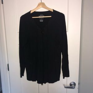Torrid Black Lace Up Tie Front Long Sleeve Top
